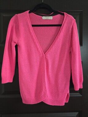 Zara Pink V-Neck Lightweight Knit Cardigan Size M